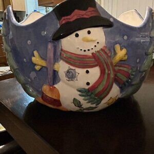 Vintage Sweet Shoppe Christmas by Sango Snowman Decorative Serving Bowl-Like New
